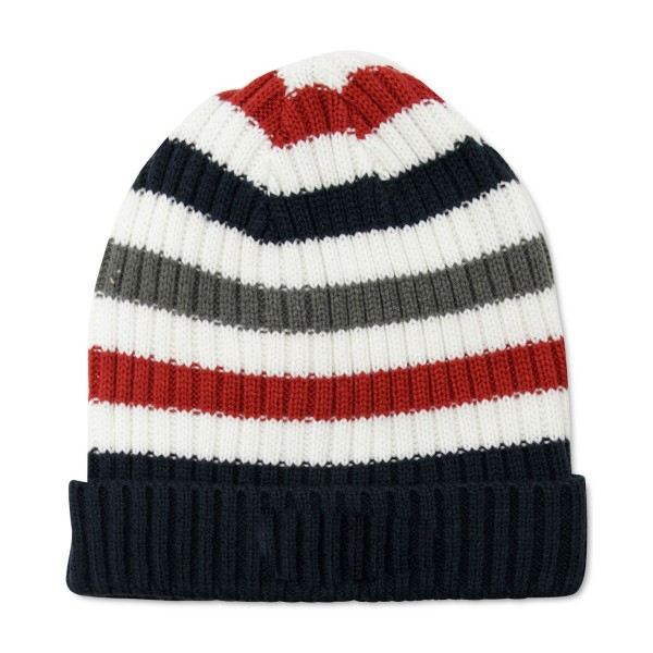 Men's Rib Knit Striped Fold-Up Cuff Hat