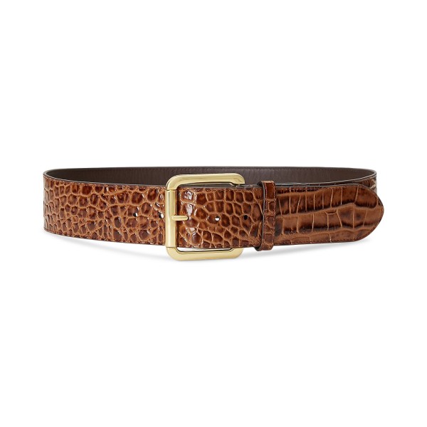 Women's Leather Croc-Embossed Wide Belt